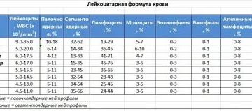 Лейкоформула у детей норма таблица
